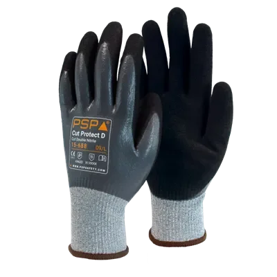 PSP 15-688 Snijvaste Werkhandschoenen Cut D - Dubbele Nitrile Coating & Lange Manchetten - Maat 8