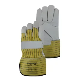 PSP 33-100 Corium Canadian Grain Lined Cowhide Leather Work Gloves - Yellow/Blue, Size 10 PSP 33-100 Werkhandschoen Corium Canadian Grain – Gevoerd Rundnerfleer Geel/Blauw, Maat 10