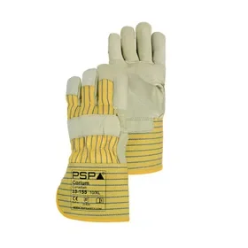 PSP 33-155 Canadian Work Gloves, Yellow/Beige Cowhide with Flannel Lining & Palm Reinforcement, Size 10 PSP 33-155 Canadian Werkhandschoen Rundleer Gevoerd Geel/Beige – Flanelvoering & Palmversterking, Maat 10