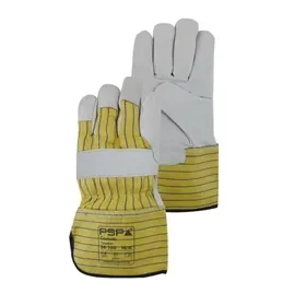 PSP 34-100 Canadian Yellow/Blue Cowhide Work Gloves – A-Quality Without Palm Reinforcement, Size 9 PSP 34-100 Canadian Werkhandschoen Rundleer Geel/Blauw – A-kwaliteit zonder Palmversteviging, Maat 9