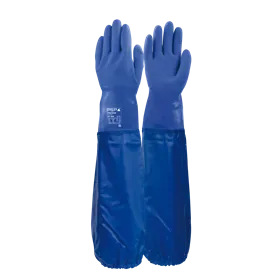 PSP 40-466 Chemical-Resistant Blue PVC Gloves - 66cm Triple Dipped & Oil Resistant, Size 9 PSP 40-466 Chemische PVC Handschoenen Blauw - 66cm Triple Dipped & Oliebestendig, Maat 9