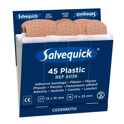 Salvequick Navulling 6036 Plastic Pleisters – 6×45 Stuks, Voor Pleisterdispenser (Twee Formaten)