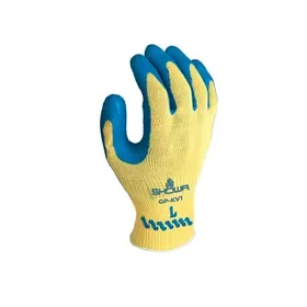 Showa GP-KV1 Cut-Resistant Kevlar Work Gloves Yellow/Blue - Coated Palm & Elastic Cuff - Size 9-L Showa GP-KV1 Snijvaste Kevlar Werkhandschoenen Geel/Blauw - Gecoate Handpalm & Elastische Rand - Maat 9-L