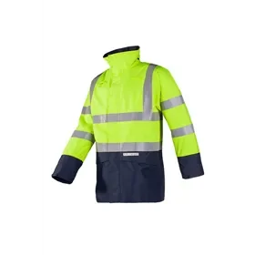 Sioen Elliston High-Visibility Yellow/Navy Raincoat - Flame Retardant, Antistatic & Waterproof - Size L Sioen Elliston Regenjas Fluo Geel/Marine - Vlamvertragend, Antistatisch & Waterdicht - Maat L
