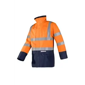 Sioen Elliston High-Visibility Orange/Navy Rain Jacket - Flame Retardant, Antistatic & Waterproof - Size S Sioen Elliston Regenjas Fluo Oranje/Marine - Vlamvertragend, Antistatisch & Waterdicht - Maat S