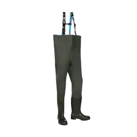 Sioen Falmore Wader 702A Khaki - Waterproof Rain Pants with Safety Boots & Steel Toe, Size V47 Sioen Falmore Wader 702A Khaki – Waterdichte Regenbroek met Veiligheidslaarzen & Stalen Neus, Maat V47