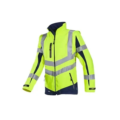 Sioen Malden Softshelljas Fluo Geel/Marine - Winddicht, Gevoerd & Met Afritsbare Mouwen - Maat L
