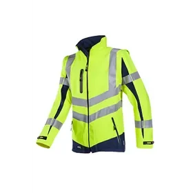 Sioen Malden Softshell Jacket Fluorescent Yellow/Navy - Windproof, Lined & With Detachable Sleeves - Size XL Sioen Malden Softshelljas Fluo Geel/Marine - Winddicht, Gevoerd & Met Afritsbare Mouwen - Maat XL